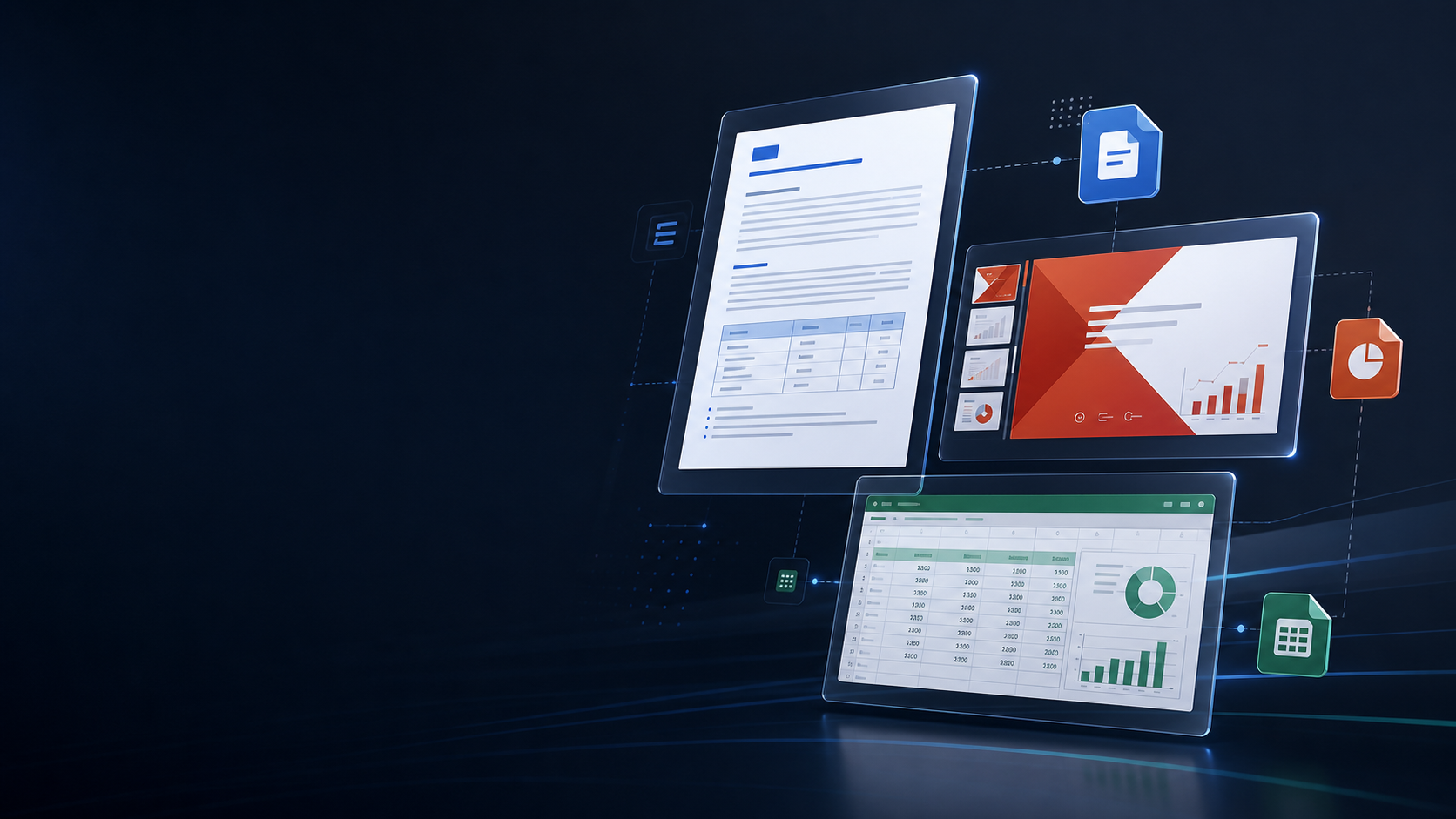 Office preview visual for Word, PowerPoint, and Excel